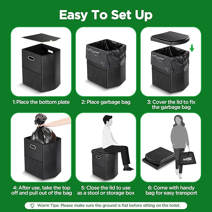 Portable Toilet for Adults, Foldable Camping Toilet with Soft & Comfortable Leather Seat,Hold Up to 400lbs, Height 16.5in for Camping, Car/Road-Tripping