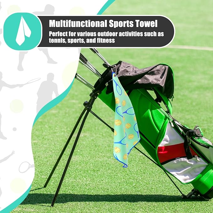 15 x 17 Inch Microfiber and Cotton Sports Towels Athletic Sports Gifts Funny Prints Sports Themed Gifts with Hook Clip for Men Women Sports Gym Accessories (Green,Tennis)