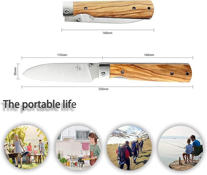 440A stainless steel Ultra sharp pocket folding Japanese peeling utility knife Natural Olive Handle Camping trip Outdoor Portable Fruit knife