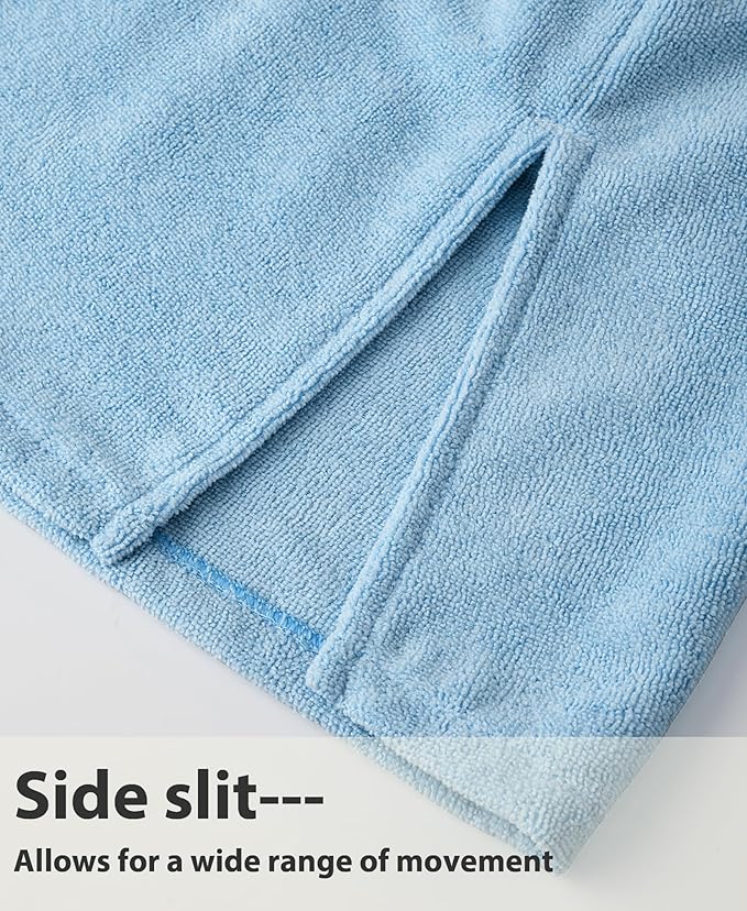 Weecreeture Hooded Towel Poncho with Zipper and Pocket, Surf Poncho for Men and Women, Beach Bath Changing Robe Cover Up Light Blue L