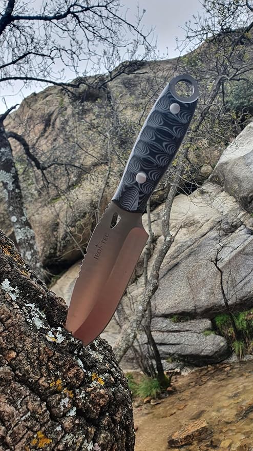 JEO-TEC Nº10 Bushcraft Survival Knife | Full Tang Fixed Blade Outdoor Camping Utility Hunting Knife In Kydex Sheath | MOVA Steel Fire Starter Scraper | Gift For Him