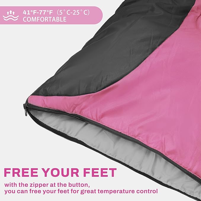 Sleeping Bag for Adults Teens Kids Cold Warm Weather, Portable Waterproof & Lightweight, Compact with Compression Sack, for 3-4 Seasons Camping, Backpacking, Hiking, Travel, Indoors Outdoors