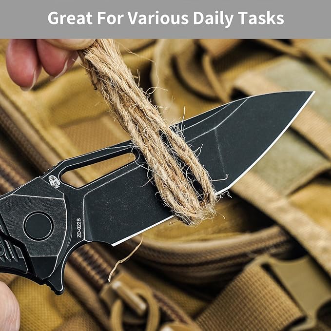 HX OUTDOORS Pocket Knife with Lock, High End S35VN Steel Folding Knife with Non Slip Titanium Alloy Handle(Black)