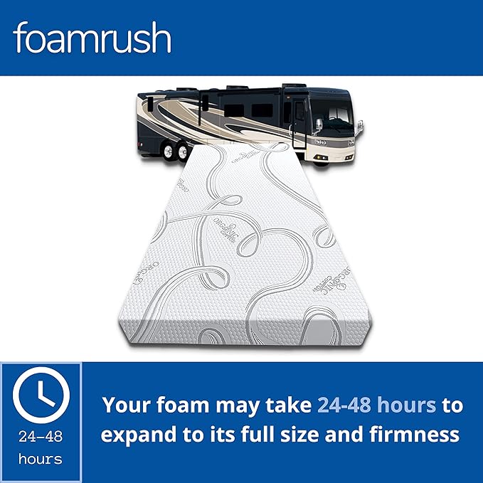FoamRush 6-Inch Bunk (48" x 75") Gel Memory Foam RV Mattress Replacement with Canvas Navy Cover, Medium Firm, Made in USA, Camper Trailer, Removable Water-Resistant Outdoor/Indoor Cover w Zip
