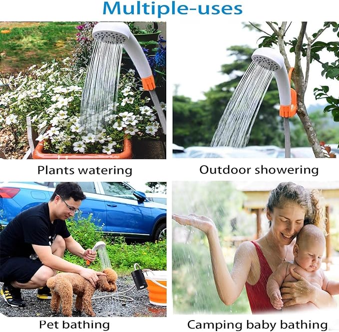 Portable Outdoor Shower, 2 Flow Mode, 4400mAh Battery Powered Shower Pump for Hiking/Backpacking, Travel, Beach, Pet, Flowering, IPX7 Waterproof &USB Rechargeable Camping Shower with 3 LED Lights…