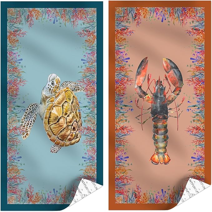 2 Packs Microfiber Beach Towel Sandproof Quick Dry Compact Sand Free Sandless Adult Extra Large Towels Clearance Thin Compact Lightweight Sandfree Anti Resistant Fast Drying Packable Sea Turtle