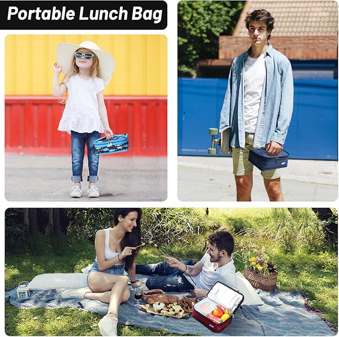 MIER Portable Thermal Insulated Cooler Bag Mini Lunch Bag for Kids, Dark Red