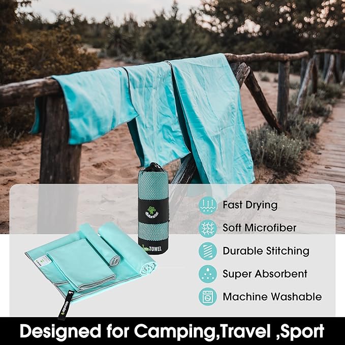 4Monster Camping Towels 3 Size at 1 Pack,Quick Dry Microfiber Towel,Beach Travel Towel Ultra Compact,Soft Gym Towel for Hiking Yoga Travel Sports Backpacking Trip and Pool