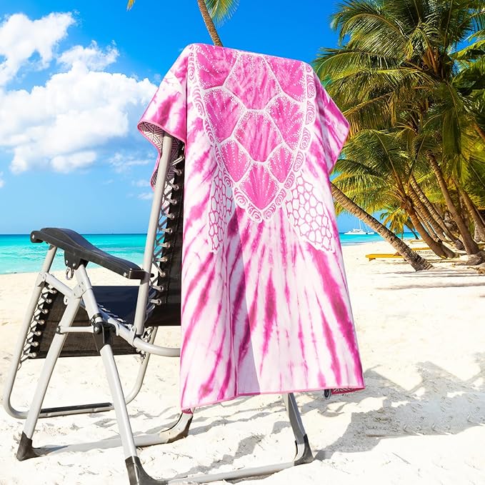 2 Packs Microfiber Oversized Lightweight Thin Beach Towel Sandproof Compact Quick Dry Clearance Towels Extra Large Sand Free Travel Beach Essentials Accessories Women Adult Gift Pink Stripe Vortex