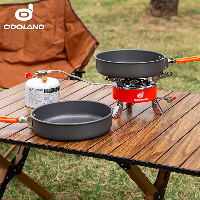Odoland 2pcs Camping Frying Pans Nonstick for Camping Cooking Portable Camp Cookware 7.4" & 8.4" Camping Skillet with Mesh Bag for Backpacking Outdoor Camping Hiking and Picnic
