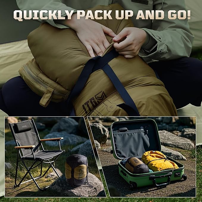 Sleeping Bag for Adults, Warm Weather Camping Mummy Sleeping Bags (25-36℉) with Adjustable Hood, Phone Pocket & Compression Sack for Hiking Travel Hunting