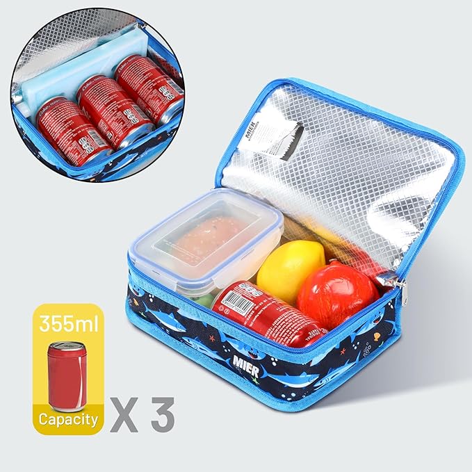 MIER Portable Thermal Insulated Cooler Bag Mini Lunch Bag for Kids, Blue Shark