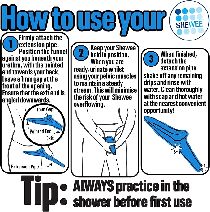 SHEWEE Flexi – The Original Female Urinal – Made in The UK – Reusable, Flexible & Portable Urination Device. Festival, Camping, Car, Hiking Essentials for Women. Stand to Pee Funnel W/Extension Pipe