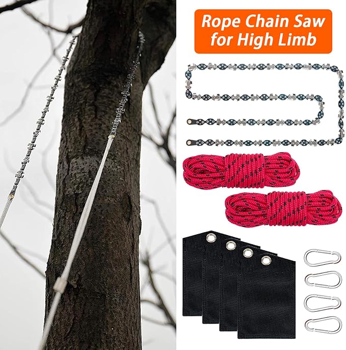 56 Inch High Limb Rope Saw with 72 Sharp Teeth Blades on Both Sides, Rope Chain Saw Kit, Rope Saw Tree Saw High, Hand Rope Chain Saw Includes Ergonomic Handles, Hand Straps and Storage Case