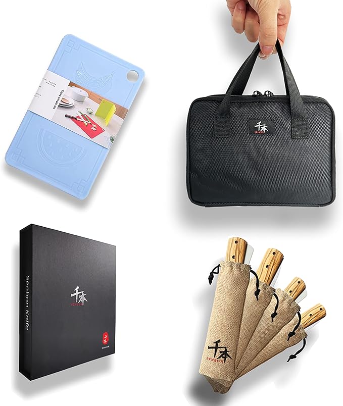 440A stainless steel Gift wrapped 4 piece set sharp pocket folding Japanese chef knife universal peeling knife bread knife set portable kitchen knives with natural olive handle