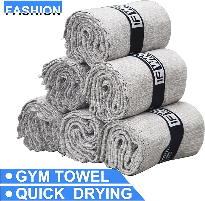 6 Pack Microfiber Gym Towels for Working Out,(Lace Edge) Fast Drying Workout Accessories Sweat Towels for Gym Gear,Gym Towels for Men & Women,Sports Exercise Fitness Gear Tennis Towels for Body
