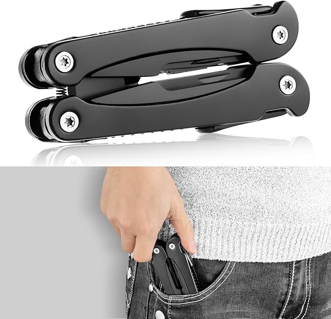 14 IN 1 Multitool Pliers, Multitool with Pocket Clip, Portable Multi Tool, Pocket Knife Camping Multitool, Needle Nose Plierswith Replaceable Wire Cutters Screwdrivers Saw Gifts for Men, Dad, Husband