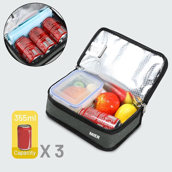 MIER Portable Thermal Insulated Cooler Bag Mini Lunch Bag for Kids, Grey