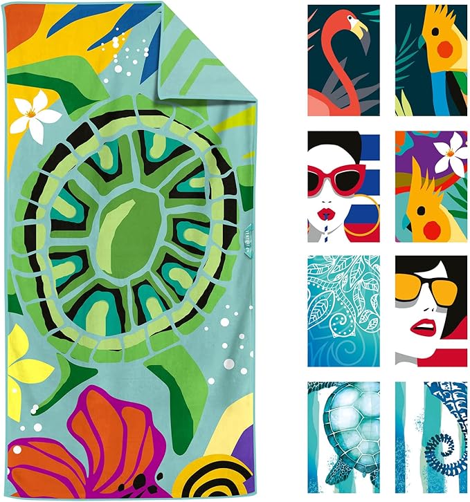 VENTURE 4TH Microfiber Beach Towel: Quick-Dry, Compact, Sand-Free, Absorbent, Sandproof and Lightweight - Perfect for Camping, Beach, and Roadtrips (Turquoise Turtle Design | 35x78 inches)