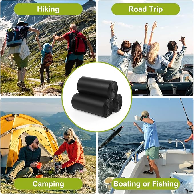 Portable Toilet Bags for Camping|80 Liners Toilet Replacement Bags | 100% Compostable & Biodegradable, 8 Gallon Thickened Bucket Liner for Outdoor Boating Trip, Trash Bags Plastic Free
