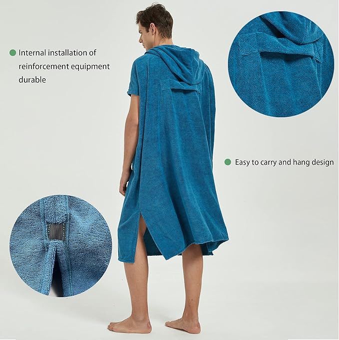 III HHONS Mens Beach Coverup Towel Poncho Adult Hoodie for Women Hooded Swim Towels for Adult Lake Blue
