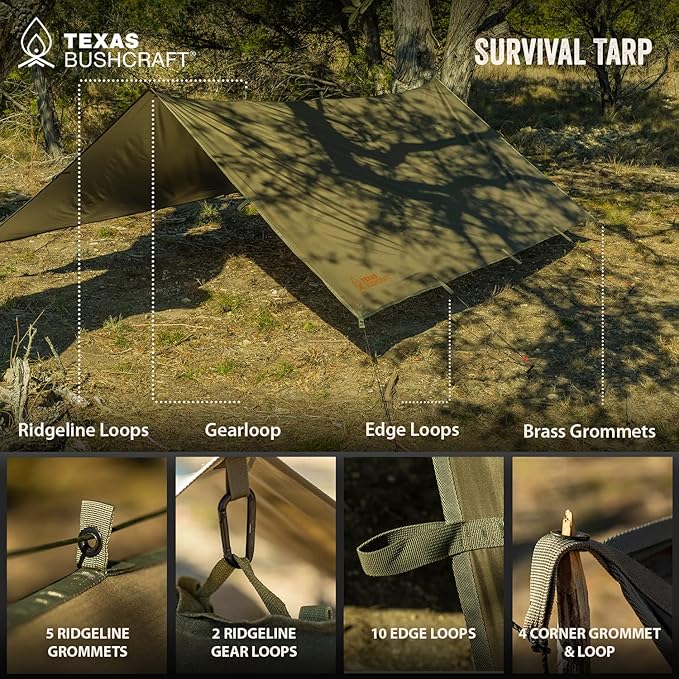 Emergency Camping Tarp, Waterproof 10x10 Emergency Shelter for Backpacking and Hiking, 70D Ripstop Nylon Survival Tarp with Reflective Aluminized Polymer and Loop Ties with Grommets