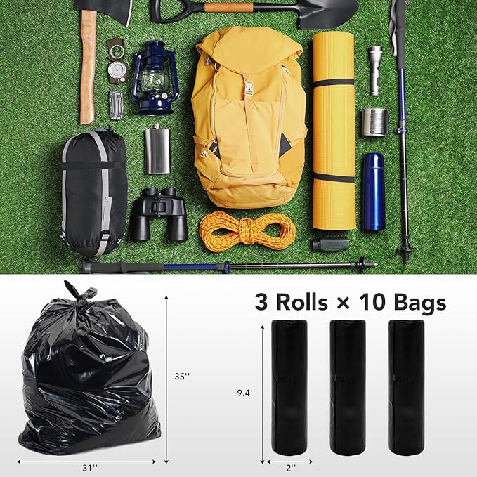 Camping Toilet Waste Bags, 13 Gallon Capacity, 3 Rolls with 10 Bags Each