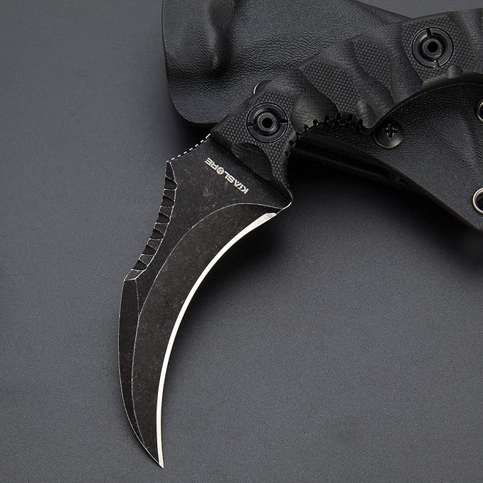 1911K Tactical Knife Fixed Blade Teeth Knife D2 curved Blade & G10 Handle for Outdoor Survival, Camping, Bushcraft and Hunting, with Sheath (Stonewashed, 180)