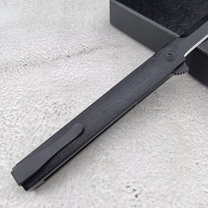 7.76in CEO Flipper Pocket Folding Knife, Liner Lock Knife Gentleman's Knife with Pocket Clip, 8Cr13Mov Steel Black Blade and Nylon Glass Fibre Handle,Camping EDC for Men (black blade)