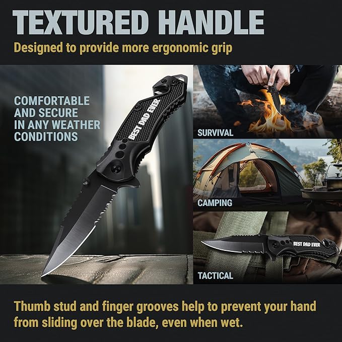 Pocket Knife ‘BEST DAD EVER’ - Legal Folding Knife with Engraved Aluminum Handle - 2.95” Sharp Blade - Cool Knives for Dad from Daughter Son - Best Father's Day Present - Gift for Him Men 6680 BDE