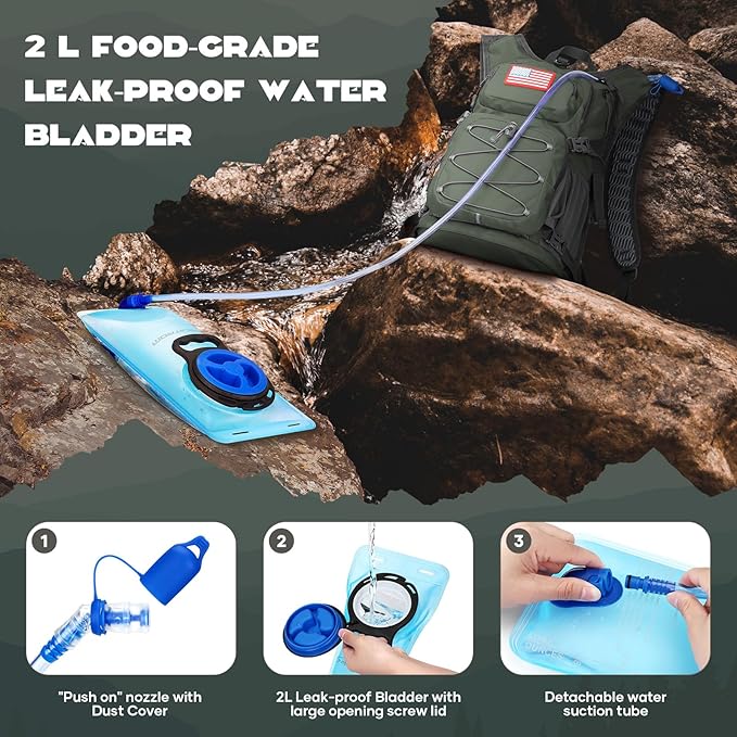 Maelstrom Hydration Backpack, Hiking Backpack with 2L Water Bladder, High Flow Bite Valve Water Backpack Men Women Lightweight Insulation for Hiking, Cycling, Running, Climbing, Camping