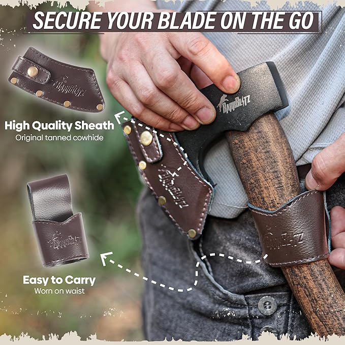 15" Camping Hatchet Axe - Camping Axe with 1045 High Carbon Steel - Hatchet Axe with Sheath - Bushcraft Axe with Handle - Splitting Hatchet for Chopping Wood - Hatchet Axe for Camping