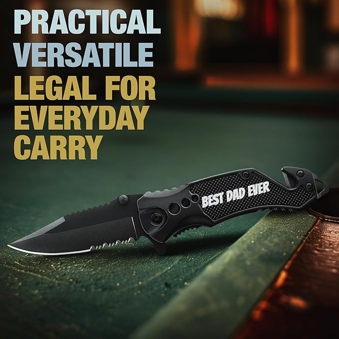 Pocket Knife ‘BEST DAD EVER’ - Legal Folding Knife with Engraved Aluminum Handle - 2.95” Sharp Blade - Cool Knives for Dad from Daughter Son - Best Father's Day Present - Gift for Him Men 6680 BDE