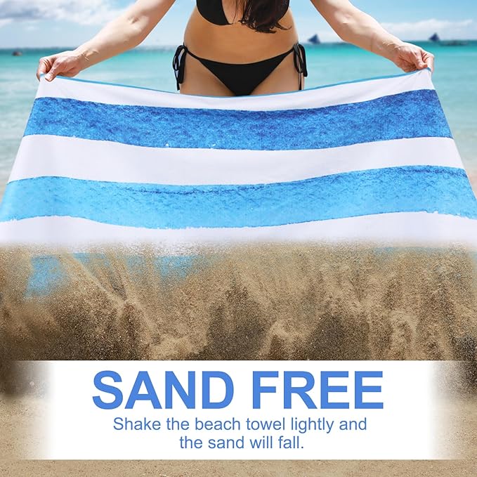 2 Pack Microfiber Oversized Beach Towel Lightweight Thin Sandproof Compact Quick Dry Clearance Towels Extra Large Sand Free Pool Travel Beach Essentials Accessories Women Adult Gift Bule Green Stripe