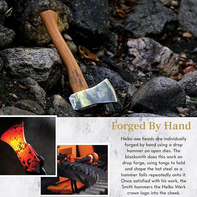 1844 Helko Werk Germany Classic Voyager Hatchet - Camp Hatchet for Scouting, Camping, and Backpacking, small camping hatchet with hammer head poll - Head 1 lb, Handle 13 in. (Voyager) #10107
