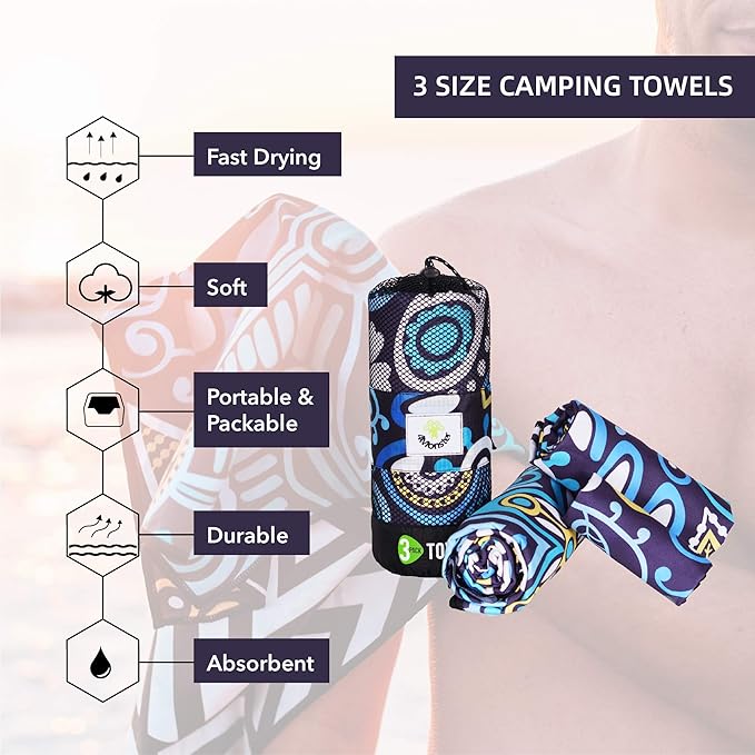 4Monster Camping Towels 3 Size at 1 Pack,Quick Dry Microfiber Towel,Beach Travel Towel Ultra Compact,Soft Gym Towel for Hiking Yoga Travel Sports Backpacking Trip and Pool