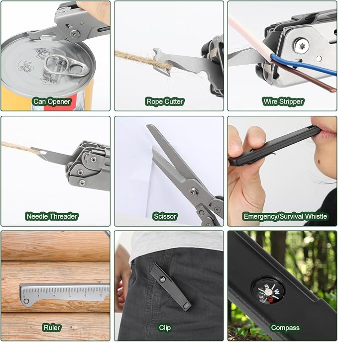 24-in-1 Multitool, AWY68ZMGO Multitool Plier with Scissor, Saw, Screwdriver, Fire Starter, Whistle, Security Lock, etc. Multitool Knife for Camping, Hiking, Simple Repair, Gift for Friend