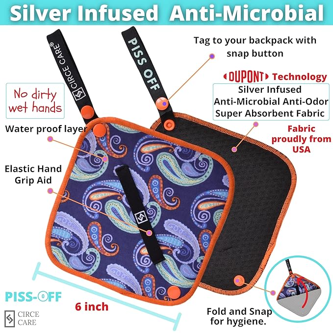 Pee Cloth:Silver Infused Pee rag for Women who Pee Outdoors, Reusable Absorbent Wipes, Eco alt. to Toilet Paper, Female Urination Solution for Camping, Hiking (2pc Combi- Galaxy+Fiesta)