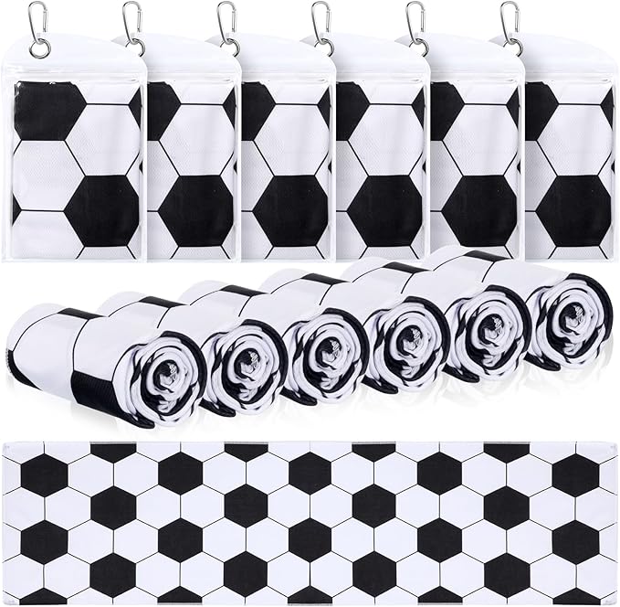 6 Pack Soccer Cooling Towels for Boys, Soccer Sports Towels with Bags, 40"x12" Breathable Chilly Towel, White and Black Microfiber Towel for Sport Team Gift