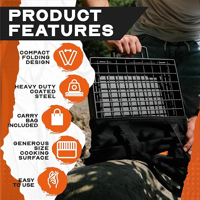 Heavy Duty 24" Folding Campfire Grill, Camp Fire Grill With Folding Grill Design For Compact Storage. Campfire Grill Grate And Griddle For Versatile Campfire Cooking