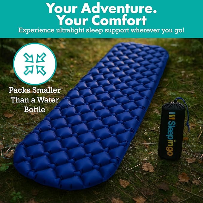 Inflatable Mat for Camping - Ultralight Sleeping Pad for Campings and Backpackings - Compact Air Mattress - Camping Mat with Tear-Resistant Ripstop Nylon - 73.5" x 21.5" - Blue