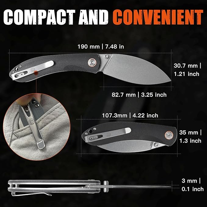 Vosteed EDC Knife, 3.26" Lightweight Folding Pocket Knife with Clip for Men and Women, Modern Shilin Cutter with Nitro-V Steel Blade, Micarta Handle for Camping, Hiking-Nightshade Series
