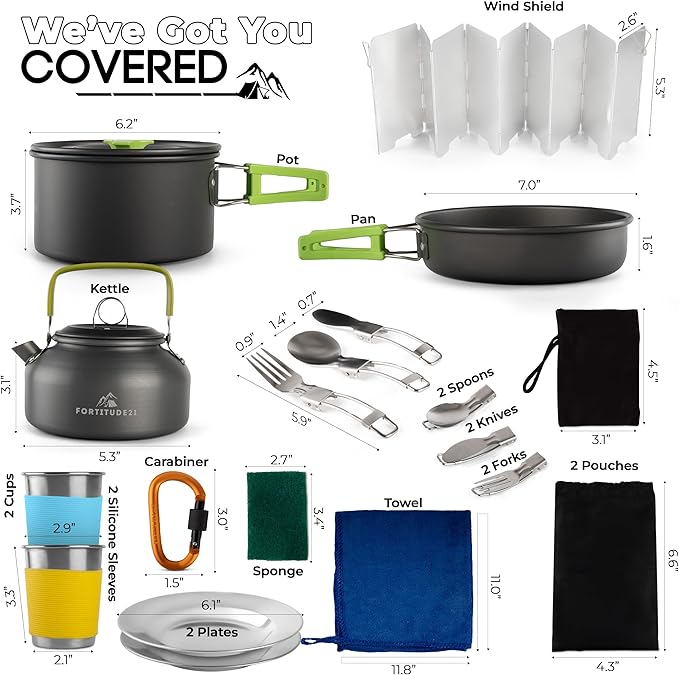 19 pcs Camping Gear Must Haves, Camping Cooking Set, Campfire Cooking Equipment, Camp Kitchen, Camping Cookware Set, Camping Pots and Pans Set, Camping Pans, Outdoor Camping Mess Kit