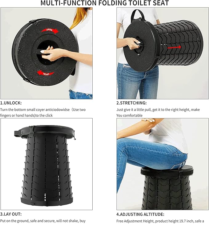 ALEVMOOM XXL Portable Toilet for Camping,880lbs Capacity,19.7" H Adjustable Portable Toilet with 7 Garbage Bags,Porta Potty for Adults,Collapsible Luggable Loo for Camping/Travel/Hiking/Car