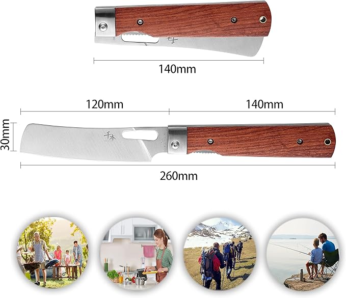 440A Stainless Steel Super Sharp Japanese Pocket Folding Chef's Knife Peeling Utility Knife Natural Rosewood Handle Camping Travel Outdoor Portable Kitchen Knife