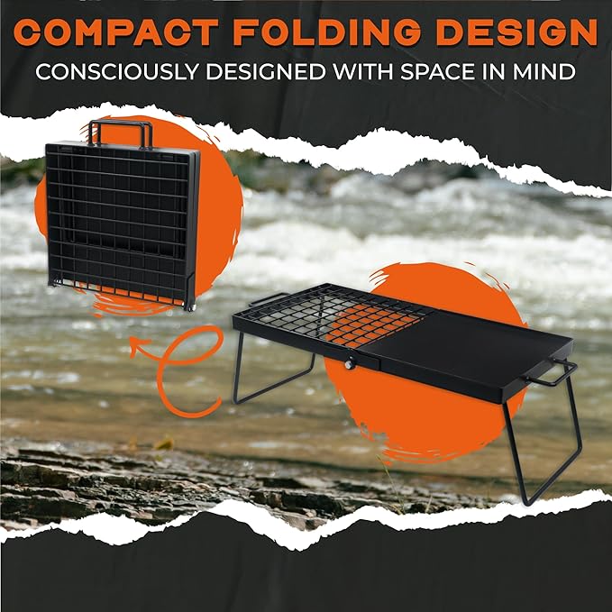 Heavy Duty 24" Folding Campfire Grill, Camp Fire Grill With Folding Grill Design For Compact Storage. Campfire Grill Grate And Griddle For Versatile Campfire Cooking