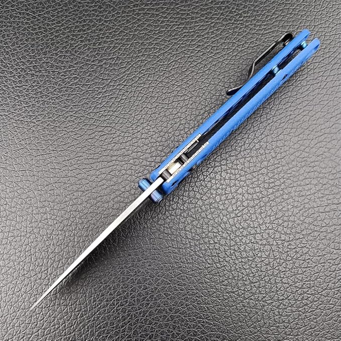 6.5In Thumb Mini Folding Pocket Knife, EDC Lightweight Manual Studs Open Stain Blade Plain Edge Fiberglass Handle With Belt Clip, Axis Lock,Gift for Man (Blue)