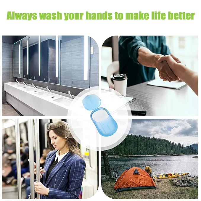 Pack of 12 Sets Travel Camping Hiking Washing Hand Bath Toiletry Sheets Paper Soap Slide Foaming Box (Color May Vary)