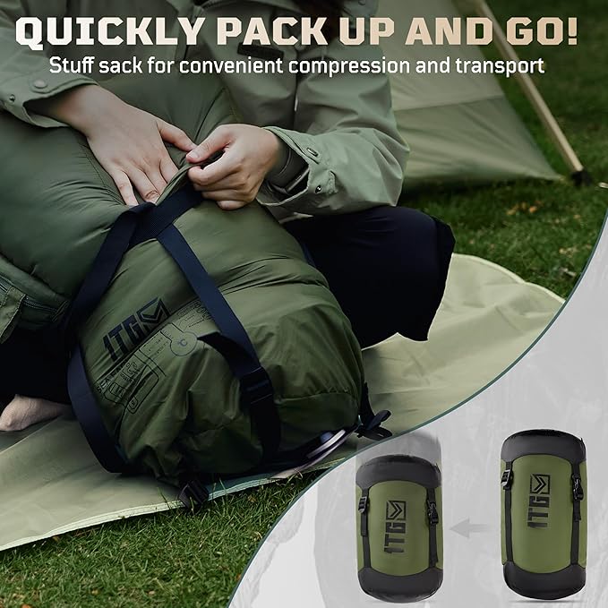Sleeping Bag for Adults, Warm Weather Camping Mummy Sleeping Bags (25-36℉) with Adjustable Hood, Phone Pocket & Compression Sack for Hiking Travel Hunting