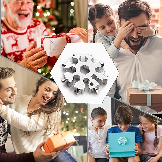4PCS Snowflake Multitool,18-In-1 Stainless Steel Snowflake Wrench Screwdriver Multi-Tool, Portable Pocket Keychain Tools,Stocking Stuffers for Adults Christmas Gifts